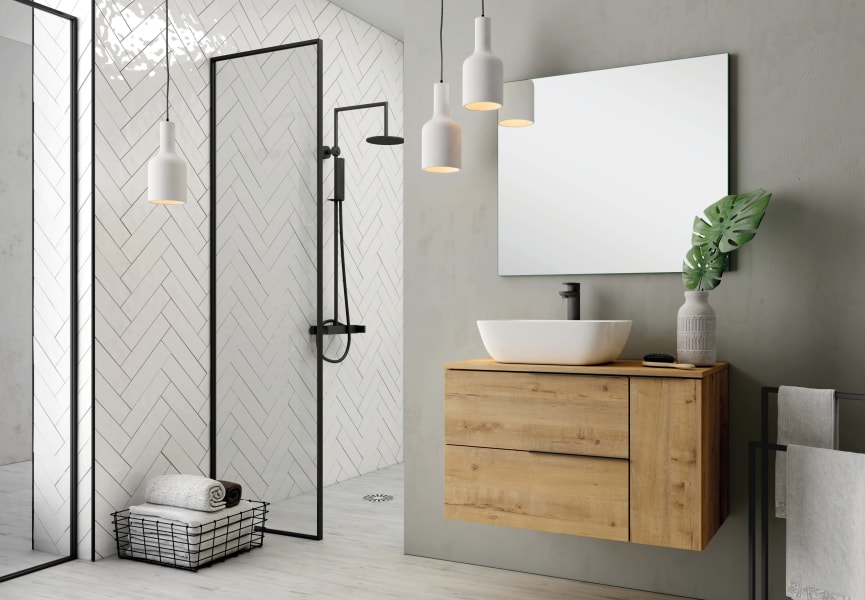 Meuble de salle de bains avec plan de toilette en bois Coban Bruntec principal 0