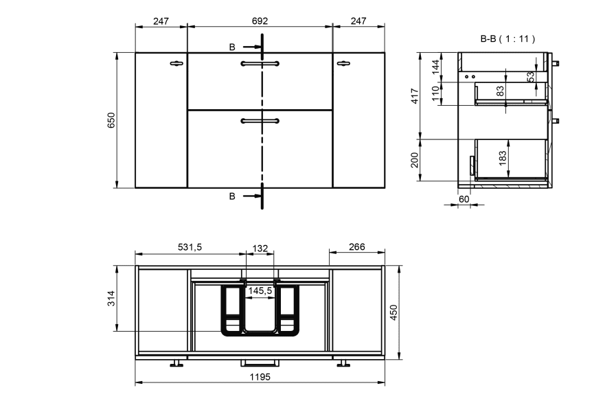 Ensemble de meubles de salle de bains avec banc Verso Viso croquis 14