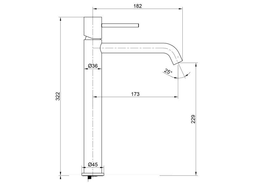 Mitigeur de lavabo à bec haut Monza Imex croquis 11