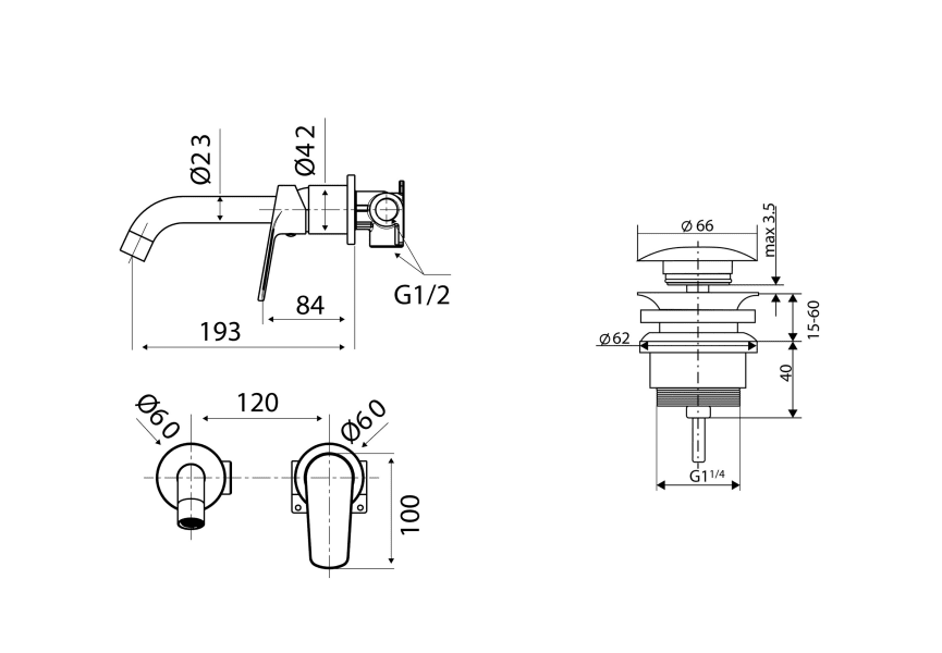 Imex Belgium robinetterie encastrée pour lavabo + bonde click-clack Pack croquis 3