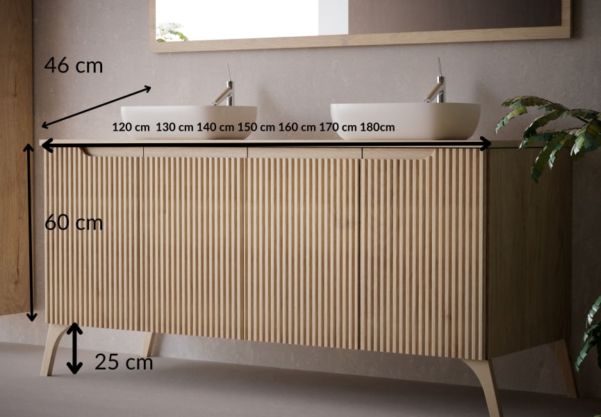 Meuble de salle de bains avec plan de toilette en bois massif et pieds Alpes 15 Bruntec croquis 4