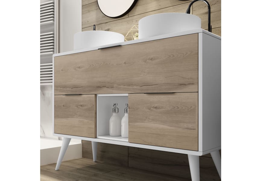 Meuble de salle de bains avec plan de toilette en bois Vintass Campoaras détail 2