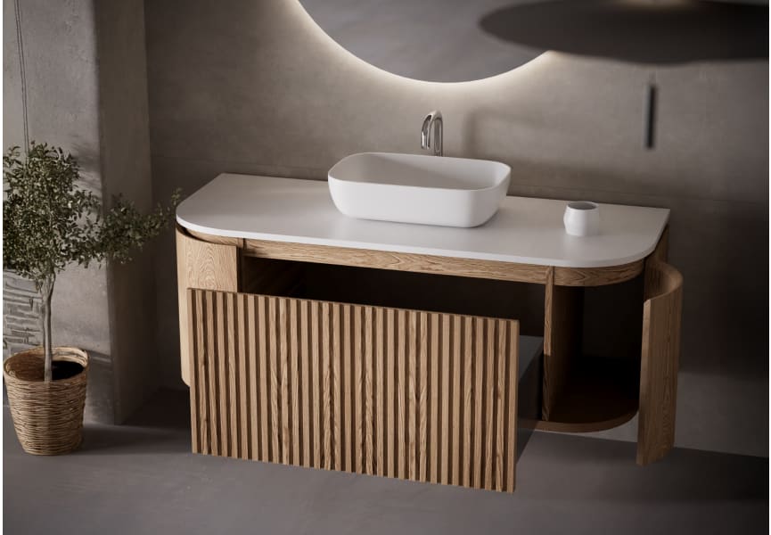 Meuble de salle de bain en frêne massif avec plan de toilette Solid Surface Evo Curve Bruntec principal 0