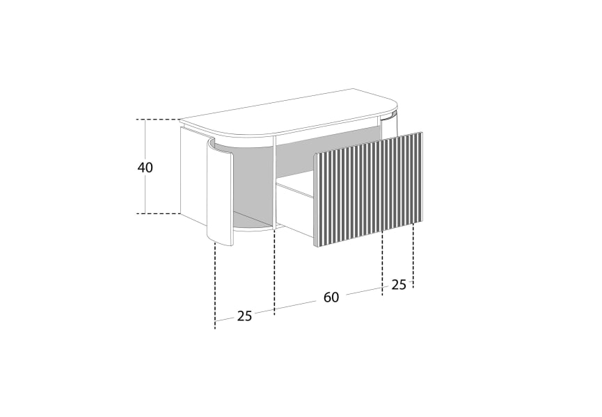 Meuble de salle de bain en frêne massif avec plan de toilette Solid Surface Evo Curve Bruntec croquis 6