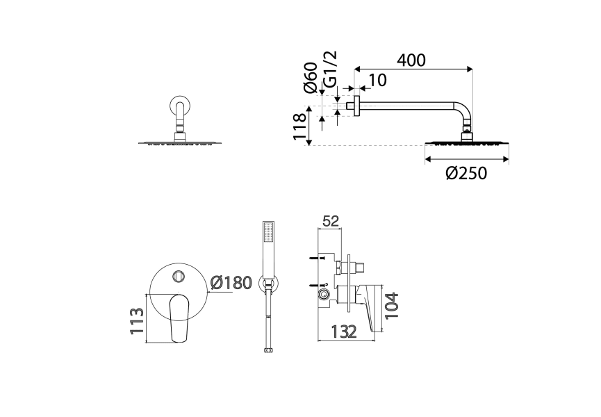Ensemble de douche encastrée Belgique Imex croquis 4