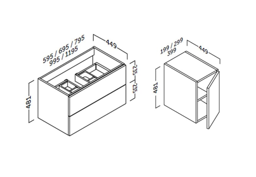 Meuble de salle de bains avec plan de toilette en bois Landes Coycama croquis 7