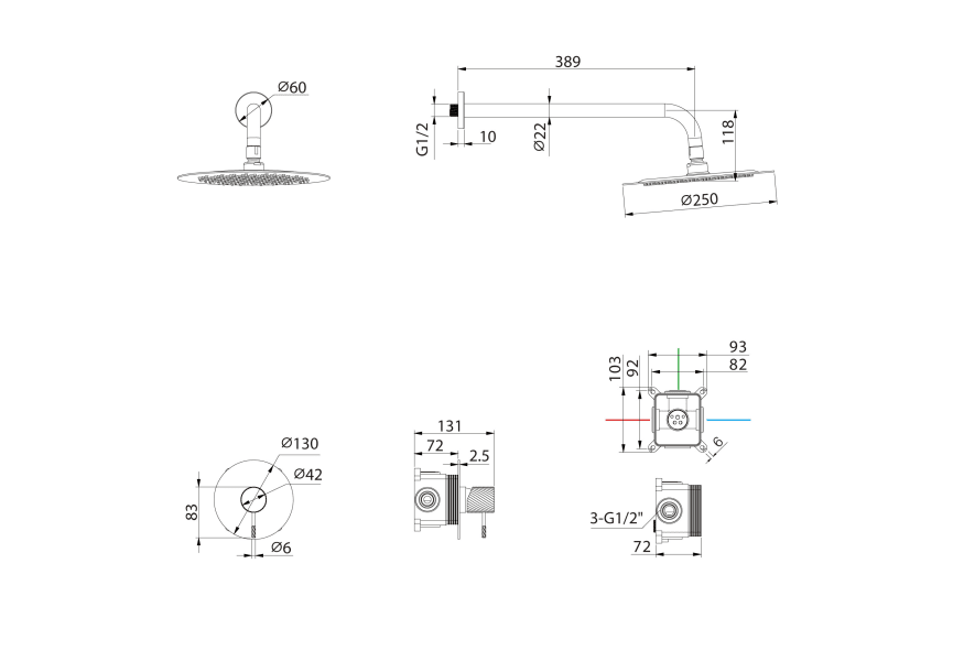 Ensemble de douche encastrable Imex Bless croquis 8