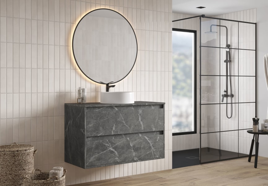 Meuble de salle de bains avec plan de toilette en mélamine Artemisa de Bruntec principal 3