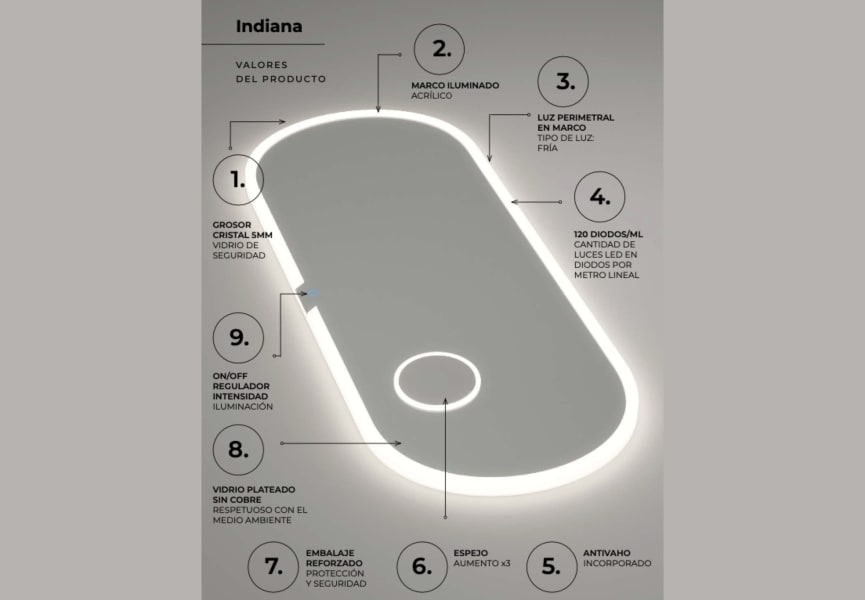 Indiana Ledimex Miroir de salle de bain LED avec éclairage détail 5