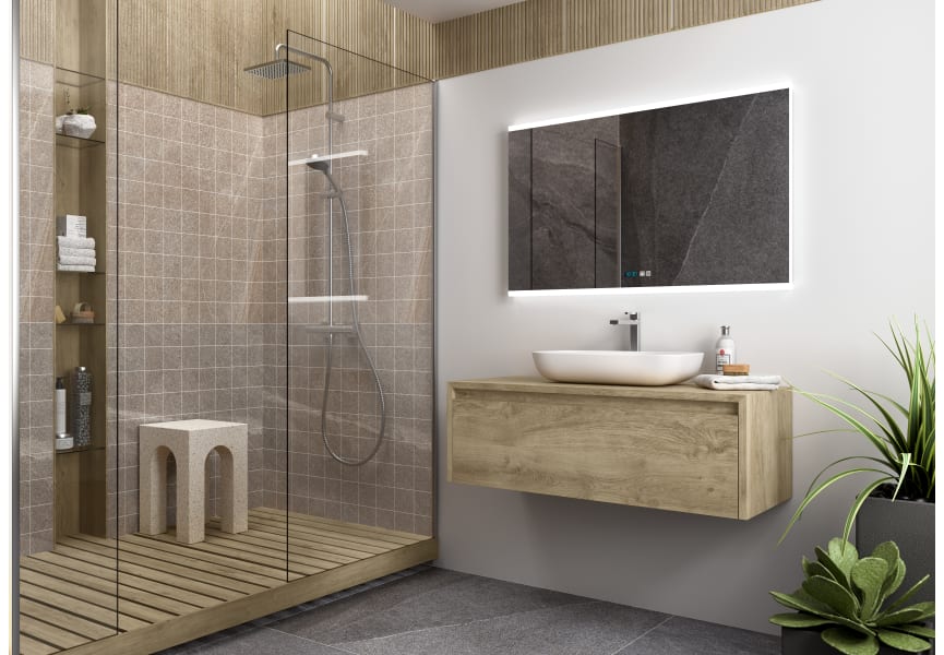 Meuble de salle de bains Lambda avec plan de toilette en bois Coycama principal 0