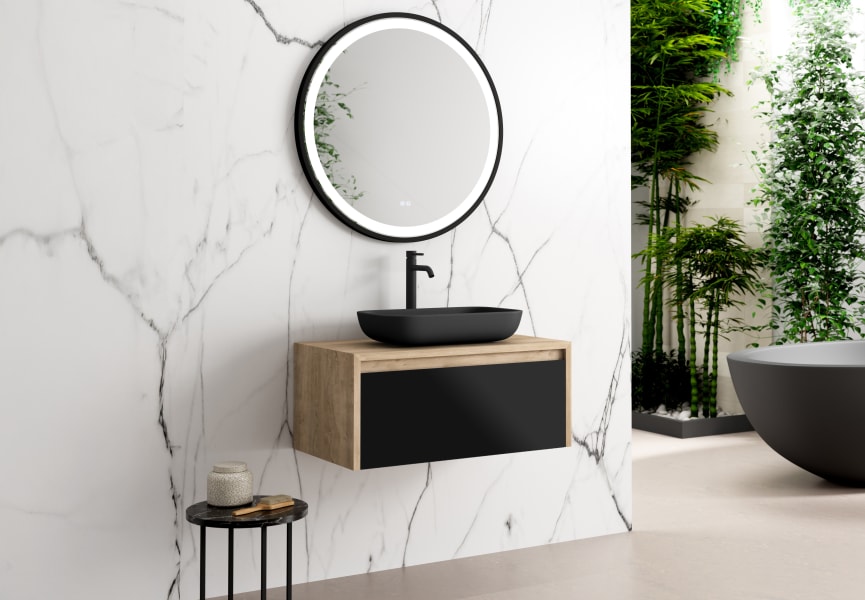 Meuble de salle de bains Lambda avec plan de toilette en bois Coycama principal 2