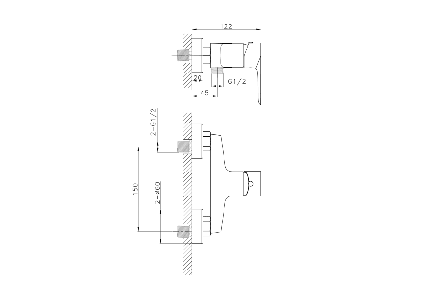 Robinet de douche encastré Cassio GME croquis 1