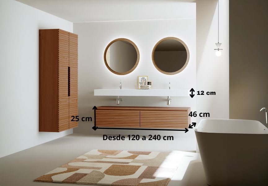 Ensemble meuble de salle de bain avec lavabo double en solid surface et caisson Alpes 4 Bruntec croquis 7