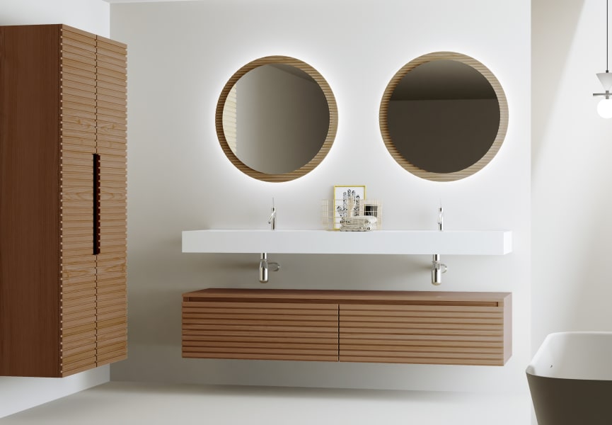 Ensemble meuble de salle de bain avec lavabo double en solid surface et caisson Alpes 4 Bruntec principal 0