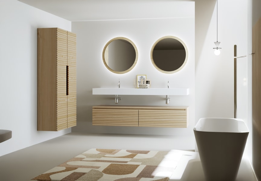 Ensemble meuble de salle de bain avec lavabo double en solid surface et caisson Alpes 4 Bruntec environnement 6