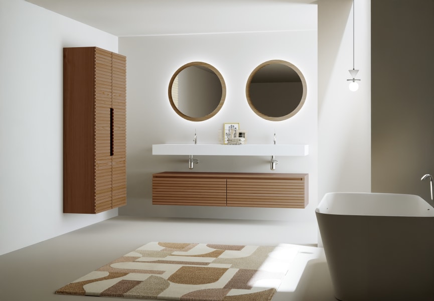 Ensemble meuble de salle de bain avec lavabo double en solid surface et caisson Alpes 4 Bruntec environnement 5