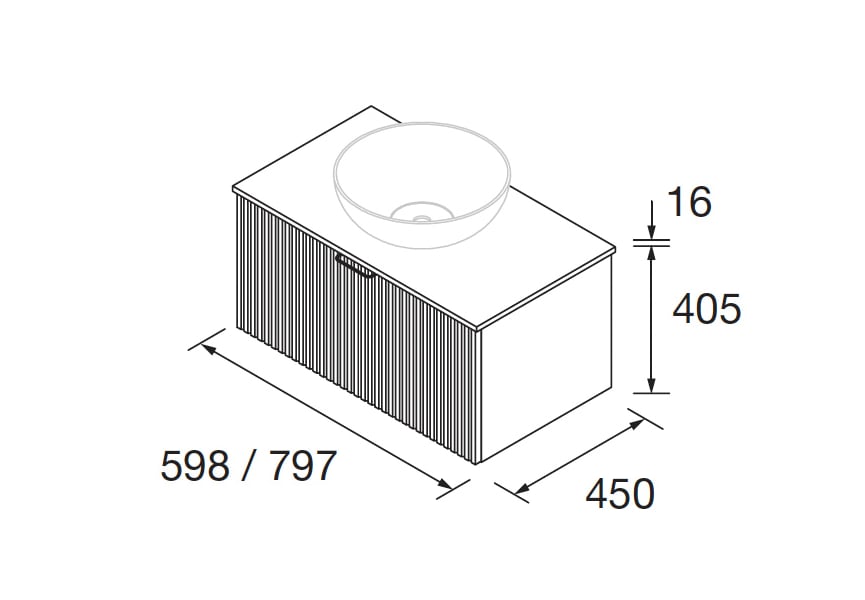 Meuble de salle de bains avec plan de toilette en bois Biba Salgar croquis 3