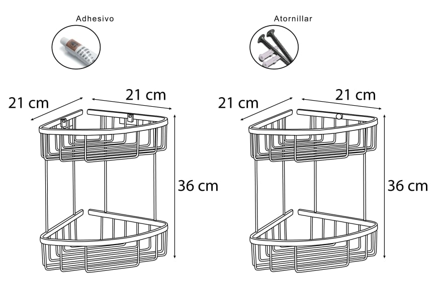 Double shower shelf 600 Bruntec croquis 1