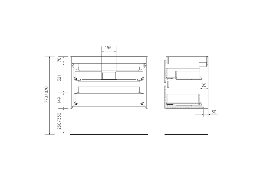 Meuble de salle de bains avec ensemble lavabo Bequia Salgar croquis 13