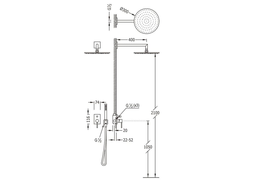 Ensemble de douche encastrée Selection Max Tres croquis 1