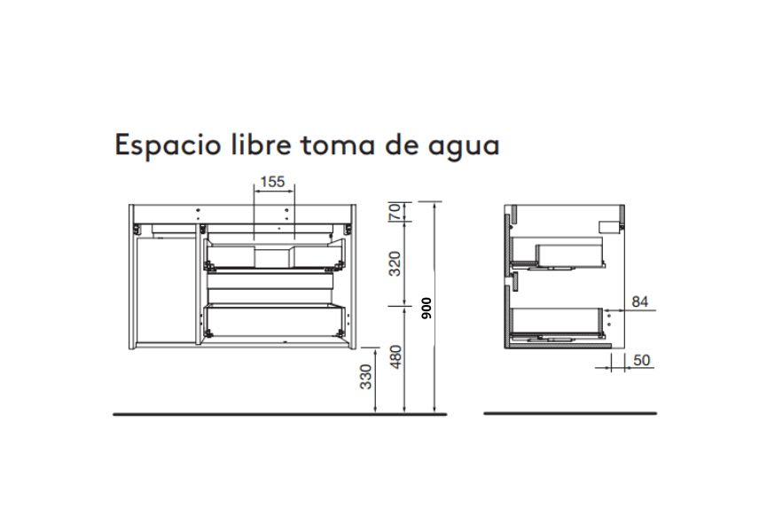 Meubles de salle de bains avec plan de toilette en bois Noja Salgar croquis 14