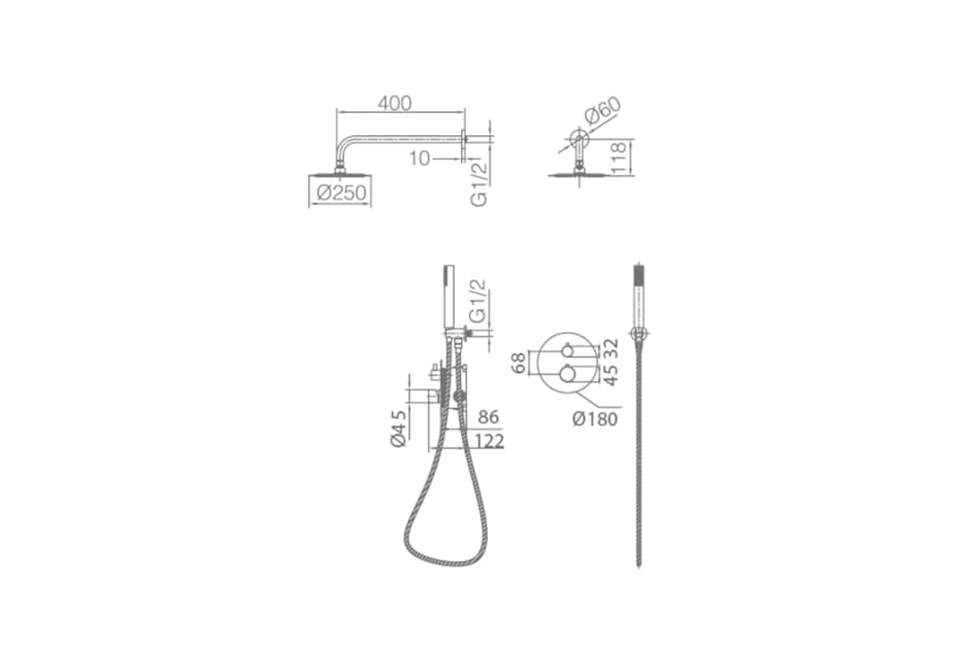 Ensemble de douche encastré Genova Imex croquis 10