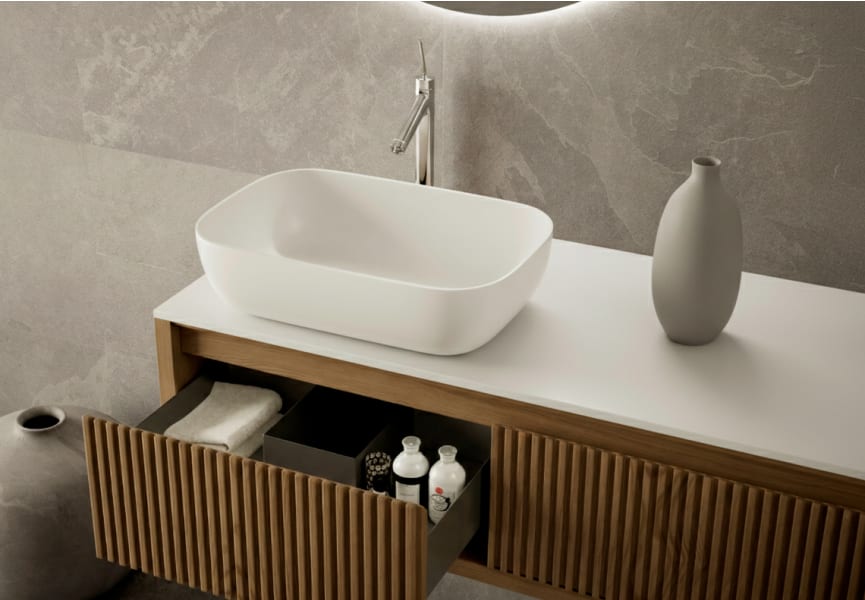 Meuble de salle de bain en bois massif avec plan de toilette Alpes 20 Bruntec détail 3