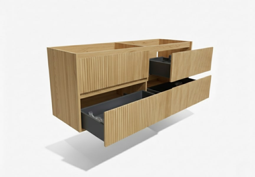 Meuble de salle de bain en bois massif avec plan de toilette Alpes 18 Bruntec détail 10