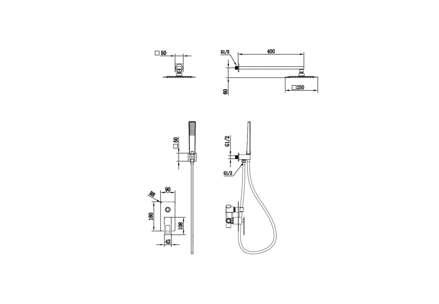 Ensemble de douche encastrée Suecia Imex croquis 20
