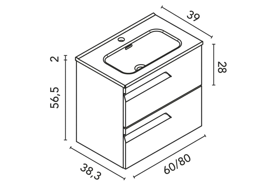 Ensemble de meubles de salle de bains profondeur réduite 39 cm Vitale Royo croquis 13