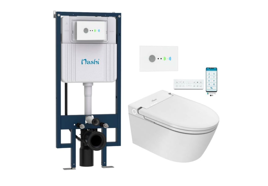 Pack WC japandi intelligent suspendu + réservoir de chasse + plaque de poussée Eos Pro Nashi principal 2