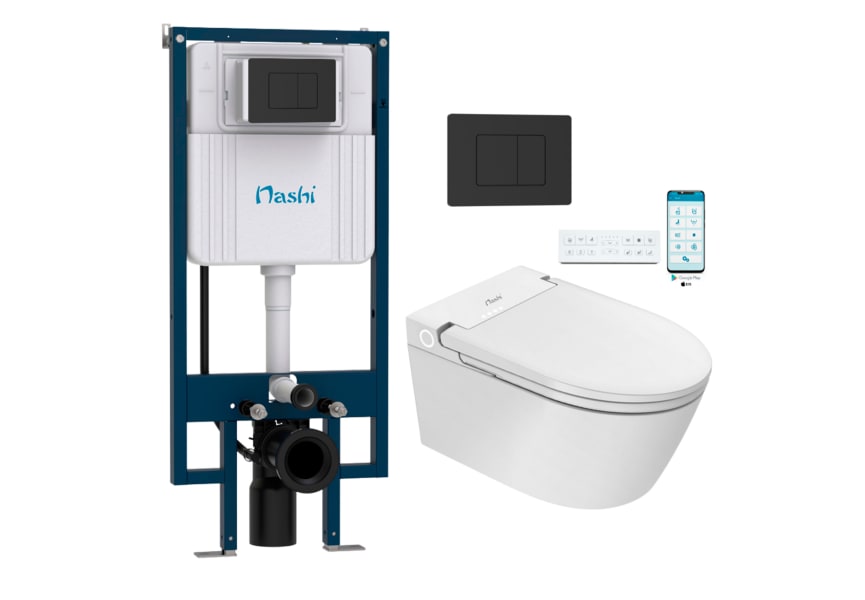 Pack WC japandi intelligent suspendu + réservoir de chasse + plaque de poussée Eos Pro Nashi principal 1