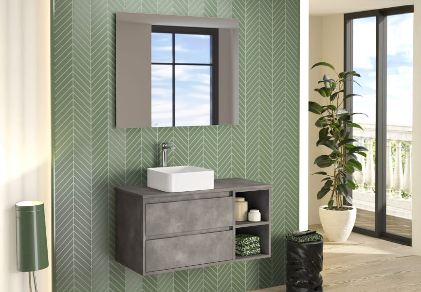 Meuble de salle de bains avec plan de toilette en bois Atlanta Bruntec environnement 5