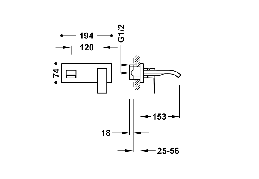 Robinetterie encastrée pour lavabo Cuadro Tres croquis 1