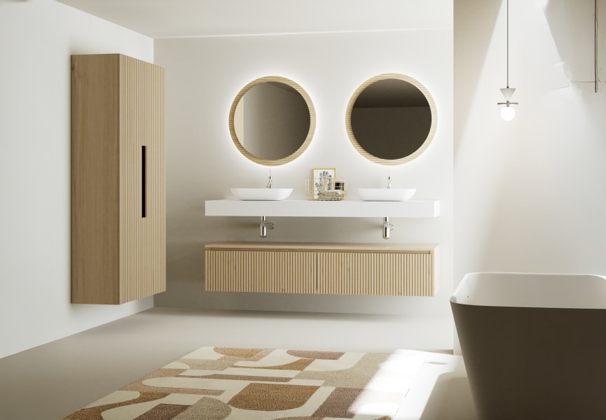 Meuble de salle de bains avec plan de toilette et caisson en solid surface Alpes 4 Bruntec environnement 6