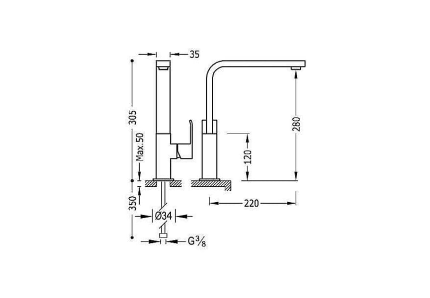 Robinet de lavabo Cuadro Tres croquis 2