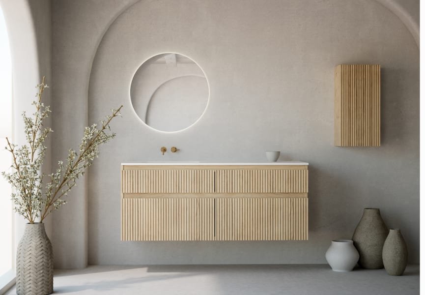 Ensemble de meubles de salle de bain en bois massif palilleria Horizontal Alpes 7 Bruntec détail 3