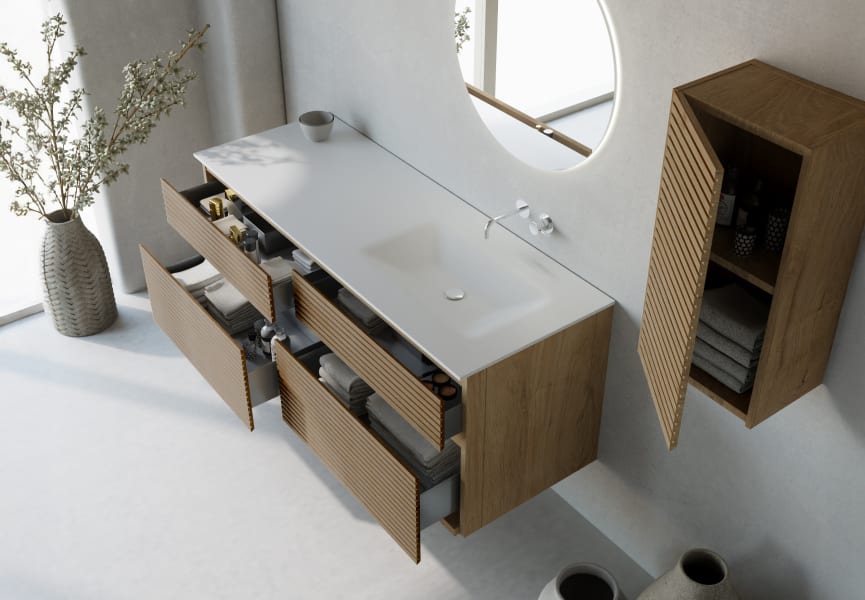 Ensemble de meubles de salle de bain en bois massif palilleria Horizontal Alpes 7 Bruntec détail 3