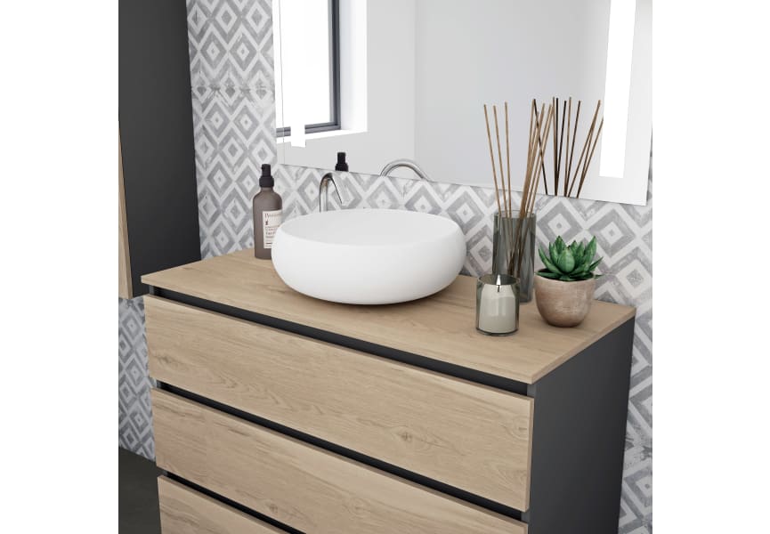Meuble de salle de bains avec plan de toilette en bois Kloe Campoaras détail 1