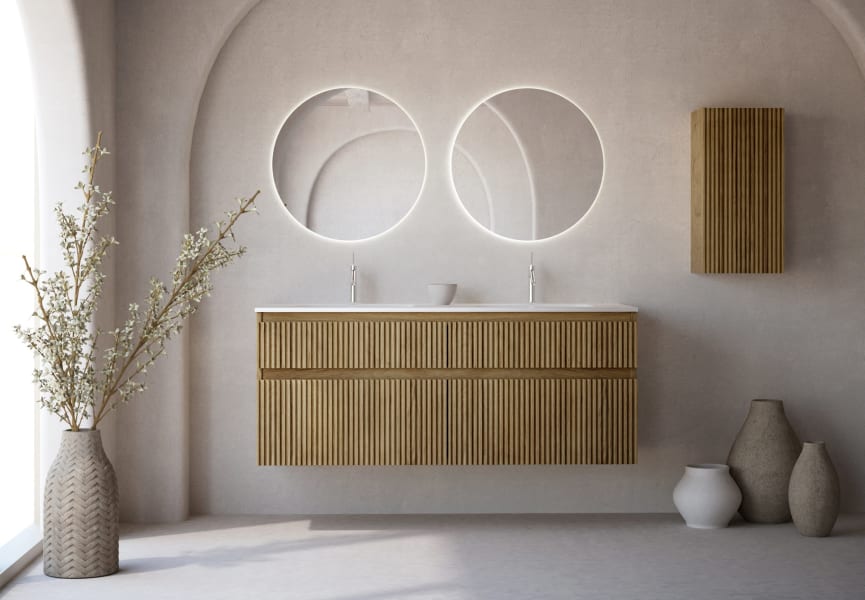 Ensemble de meubles de salle de bain en bois massif rainuré Alpes 7 Bruntec principal 0