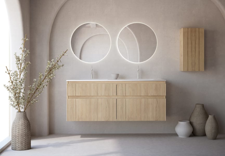 Ensemble de meubles de salle de bain en bois massif rainuré Alpes 7 Bruntec principal 1