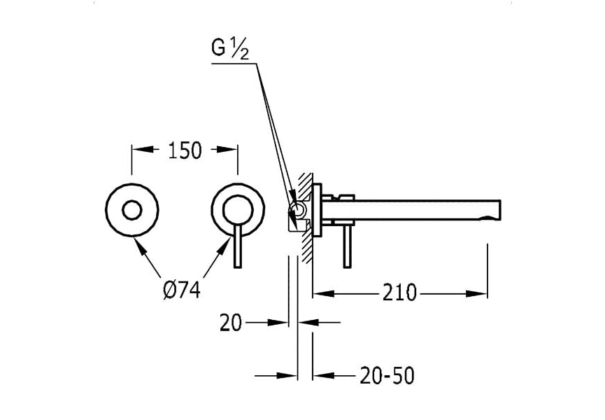 Robinet de lavabo encastré Max Tres croquis 1