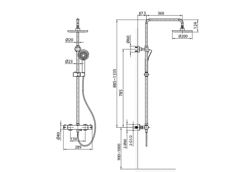 Ensemble de douche et de bain Round Elite Gme croquis 10