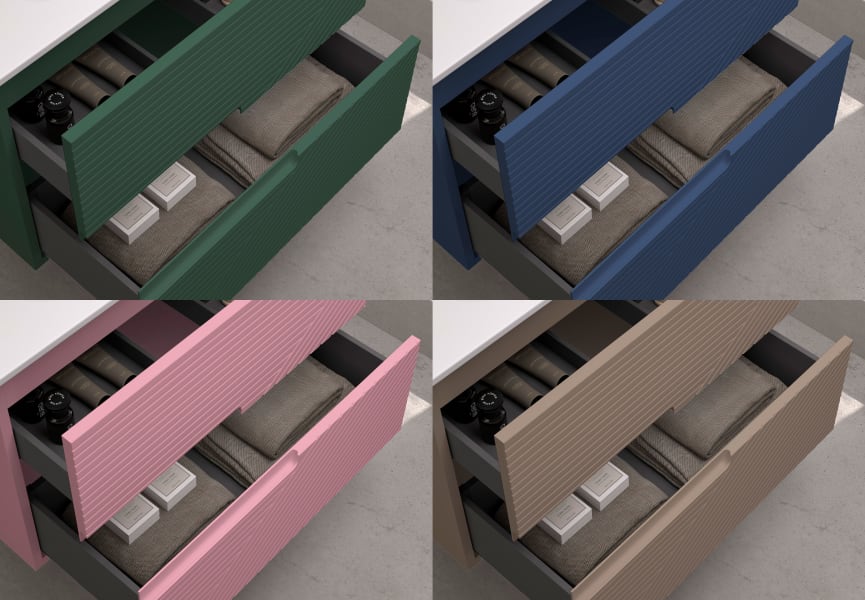 Meuble de salle de bains avec plan de toilette en pierre de couleur assortie Lia Bruntec Couleurs détail 12