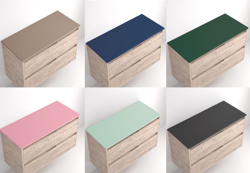 Meuble de salle de bains avec plan de toilette en pierre de couleur assortie Lia Bruntec Couleurs détail 10
