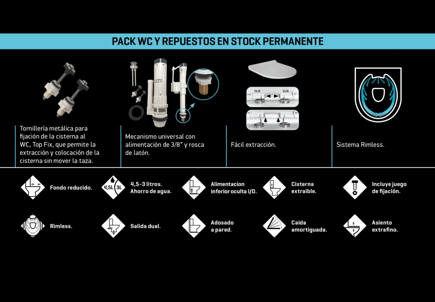 Pack WC suspendu  avec réservoir de chasse encastré Lisboa de Bruntec option 11