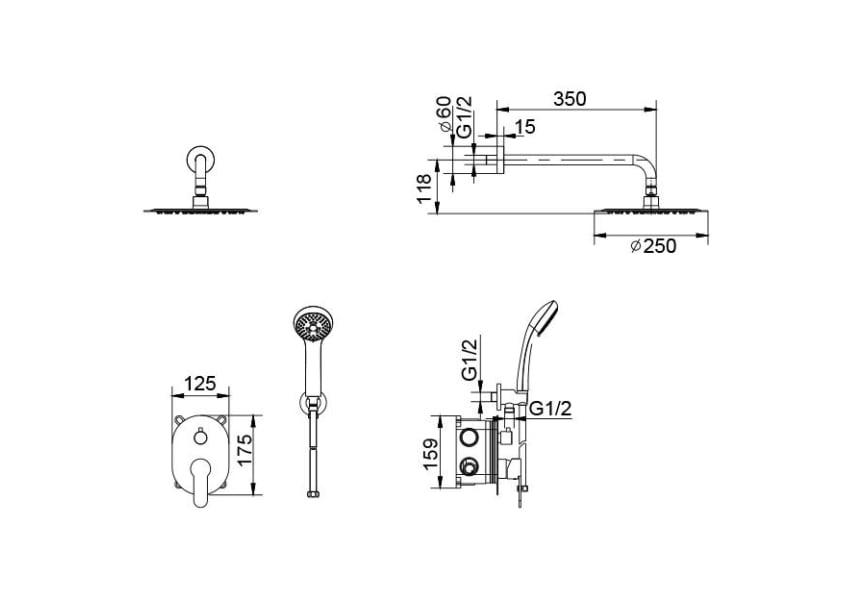 Ensemble de douche à encastrer Imex Oslo croquis 7