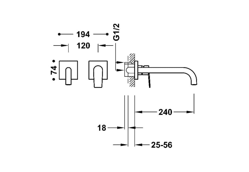 Mitigeur de lavabo encastré Project Tres croquis 7