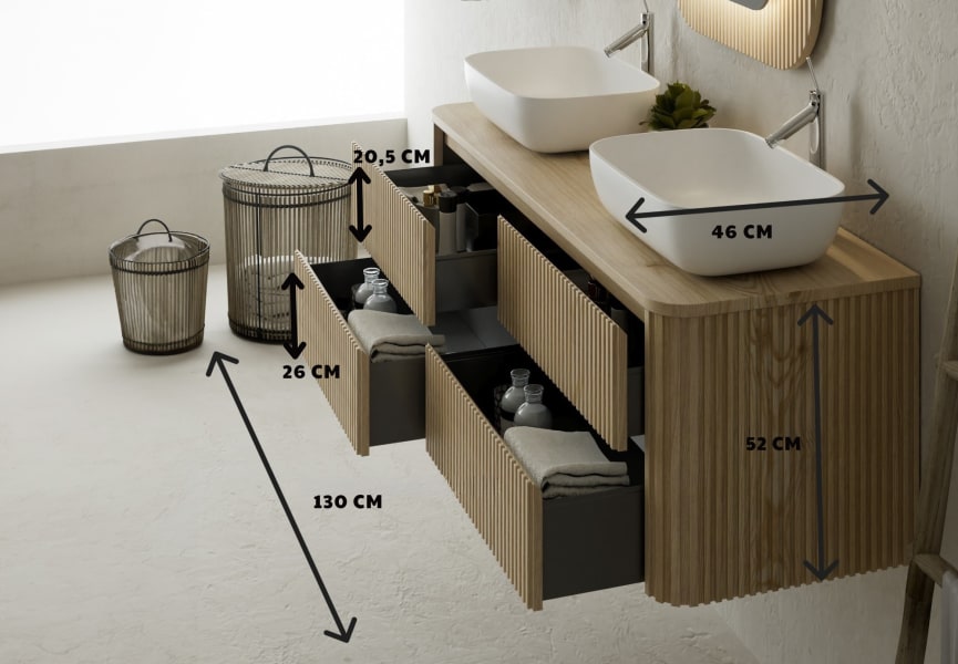 Meubles de salle de bains avec plan de toilette en bois massif Baviera Bruntec croquis 5