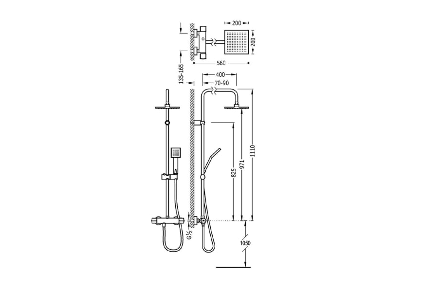 Ensemble de douche Square Eco Flat Tres croquis 1